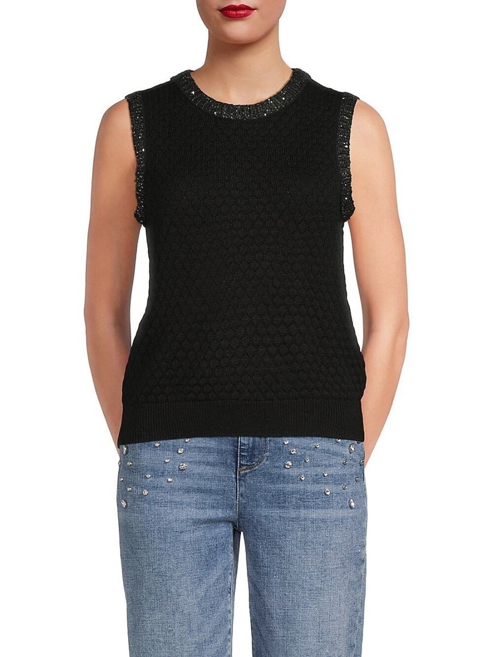 Karl Lagerfeld Paris Sweater Women Medium Black Honeycomb Sequin Embellished NWT